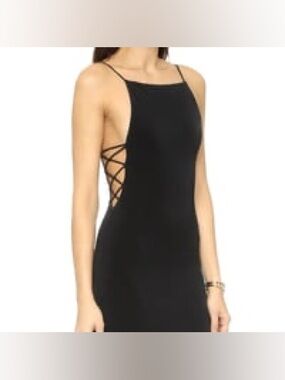 Alice + Olivia Black Strappy Side-Lace Midi Dress